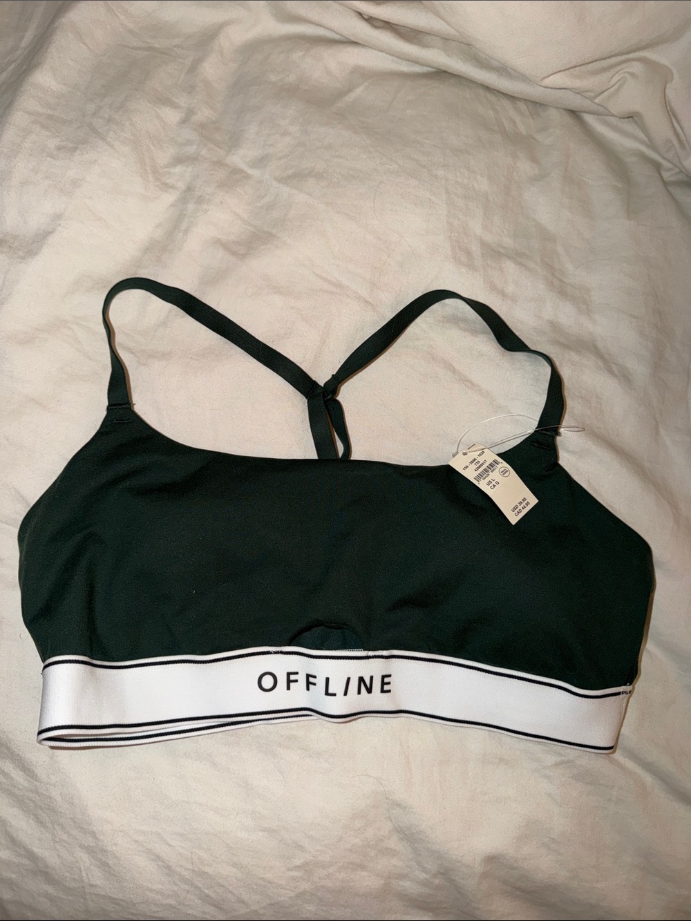 aerie OFFLINE Forest Green Sports Bralette with White Branded Band